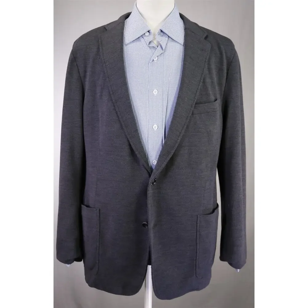 Hickey Freeman Current Gray Jersey Knit Wool Patch Pocket Blazer Jacket 46R